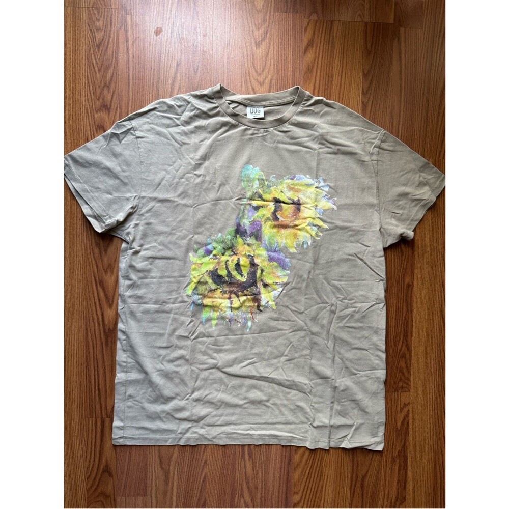 BDG Graphic Tee Sunflower Print M/L Neutral Beige Artsy Streetwear Unisex